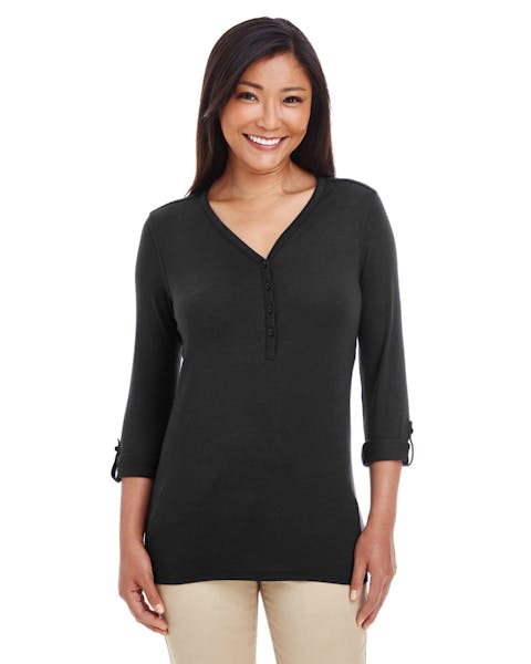 Devon & Jones DP186W Ladies' Perfect Fit Y-Placket Convertible Sleeve Knit Top