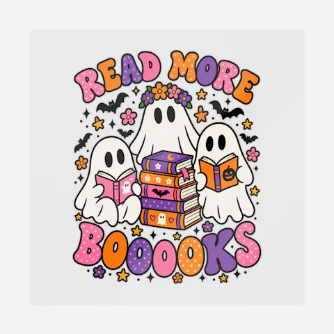Halloween Book Lover Ghost Ready-to-Press DTF Transfer