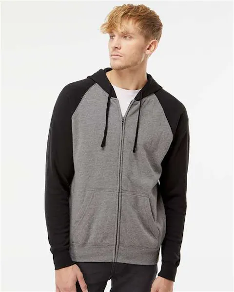Independent Trading Co. PRM33SBZ Special Blend Raglan Full - Zip Hooded Sweatshirt - Ninja Transfers