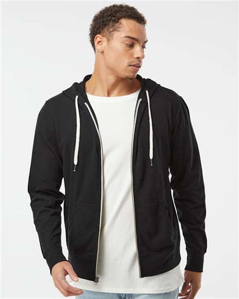 Independent Trading Co. PRM90HTZ Heathered French Terry Full - Zip Hooded Sweatshirt - Ninja Transfers
