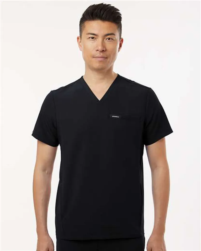 Jaanuu M10002 Platt 3 - Pocket Scrub V - Neck Top - Ninja Transfers