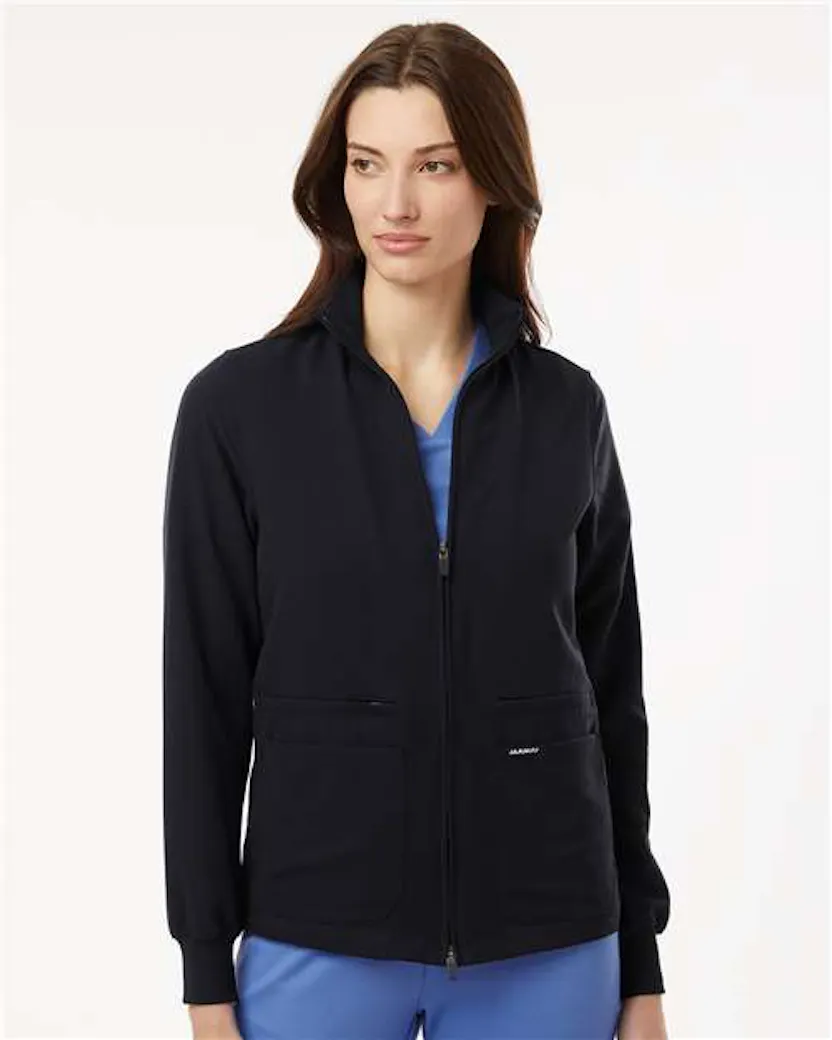 Jaanuu W60001 Women's Ceri Essential Full - Zip 6 - Pocket Scrub Jacket - Ninja Transfers