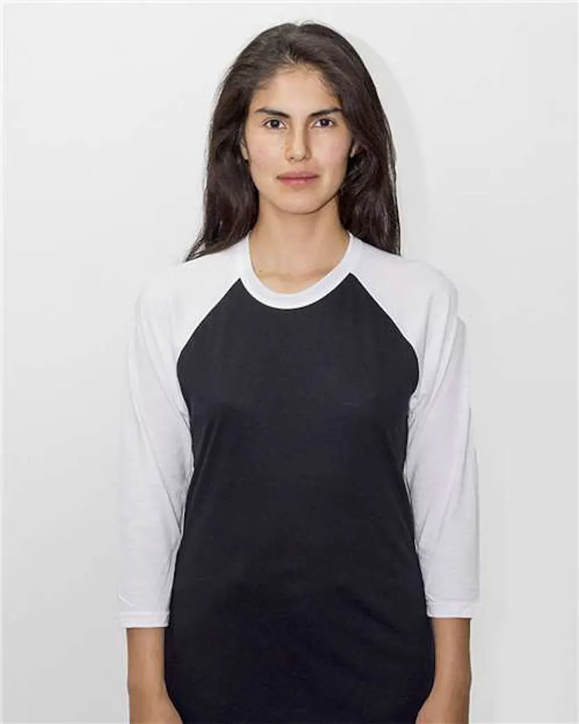 Los Angeles Apparel FF53 USA - Made Three Quarter Sleeve Raglan Baseball T-Shirt - Ninja Transfers