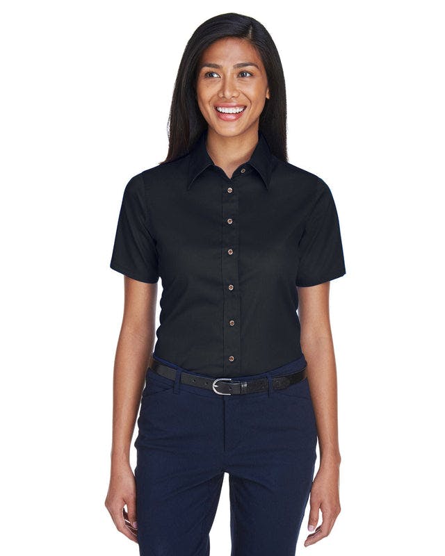 Harriton M500SW Ladies' Easy Blend Short-Sleeve Twill Shirt withStain-Release