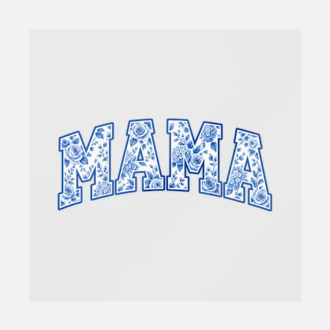 Mama Blue Floral Varsity Letters Ready-to-Press DTF Transfer