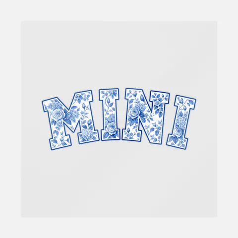 Mini Blue Floral Varsity Letters Ready-to-Press DTF Transfer