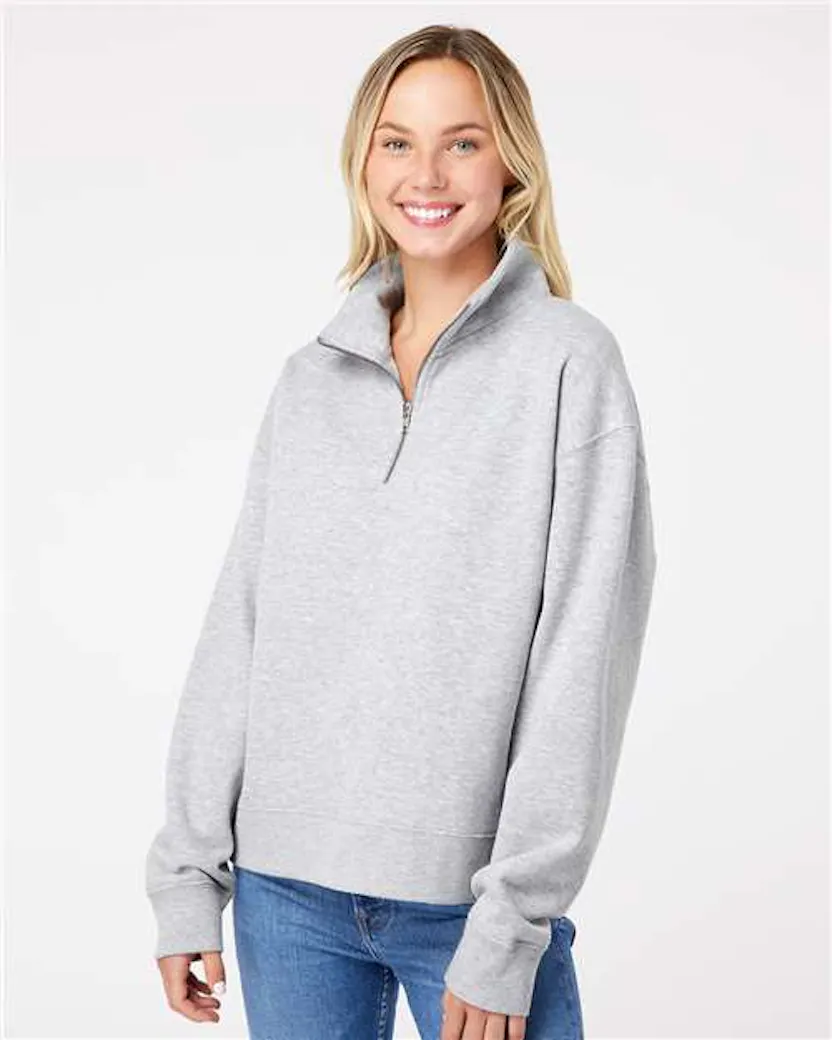 MV Sport W22713 Women's Sueded Fleece Quarter - Zip Sweatshirt - Ninja Transfers
