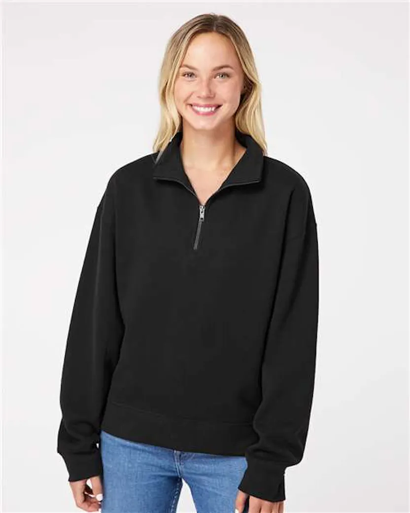 MV Sport W22713 Women's Sueded Fleece Quarter - Zip Sweatshirt - Ninja Transfers