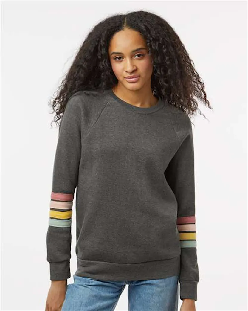MV Sport W23152 Women's Striped Sleeves Crewneck Sweatshirt - Ninja Transfers