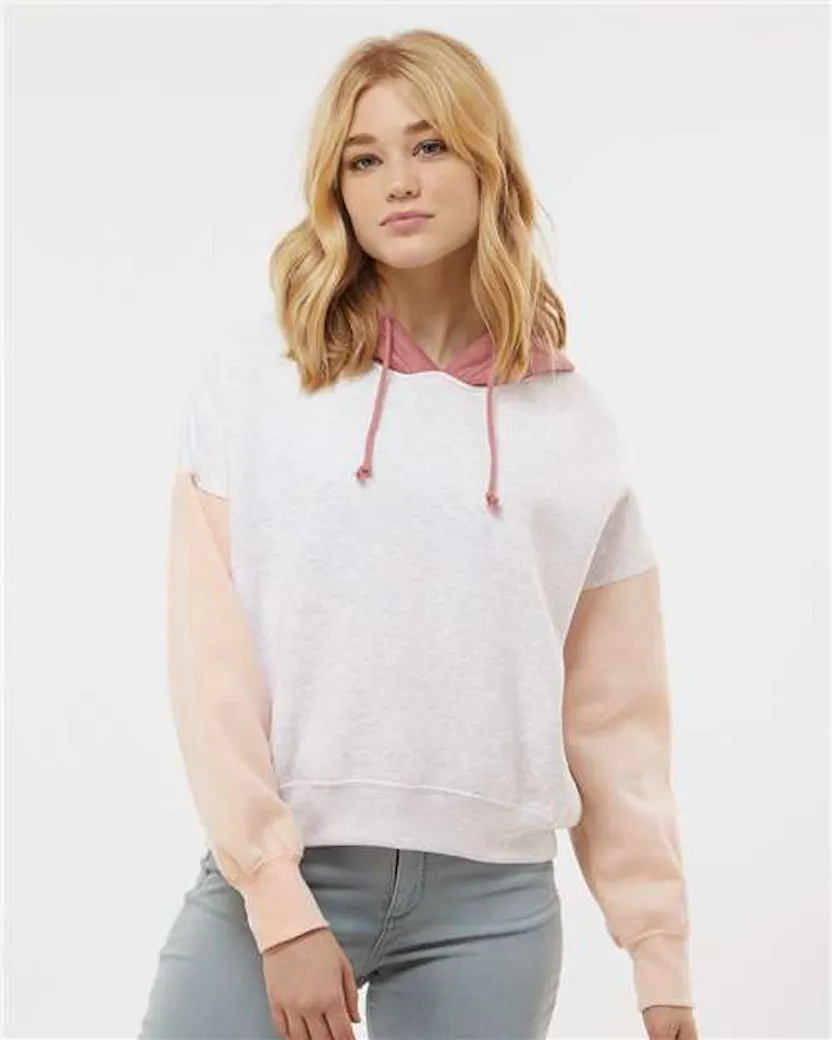 MV Sport W23716 Women's Sueded Fleece Colorblocked Crop Hooded Sweatshirt - Ninja Transfers