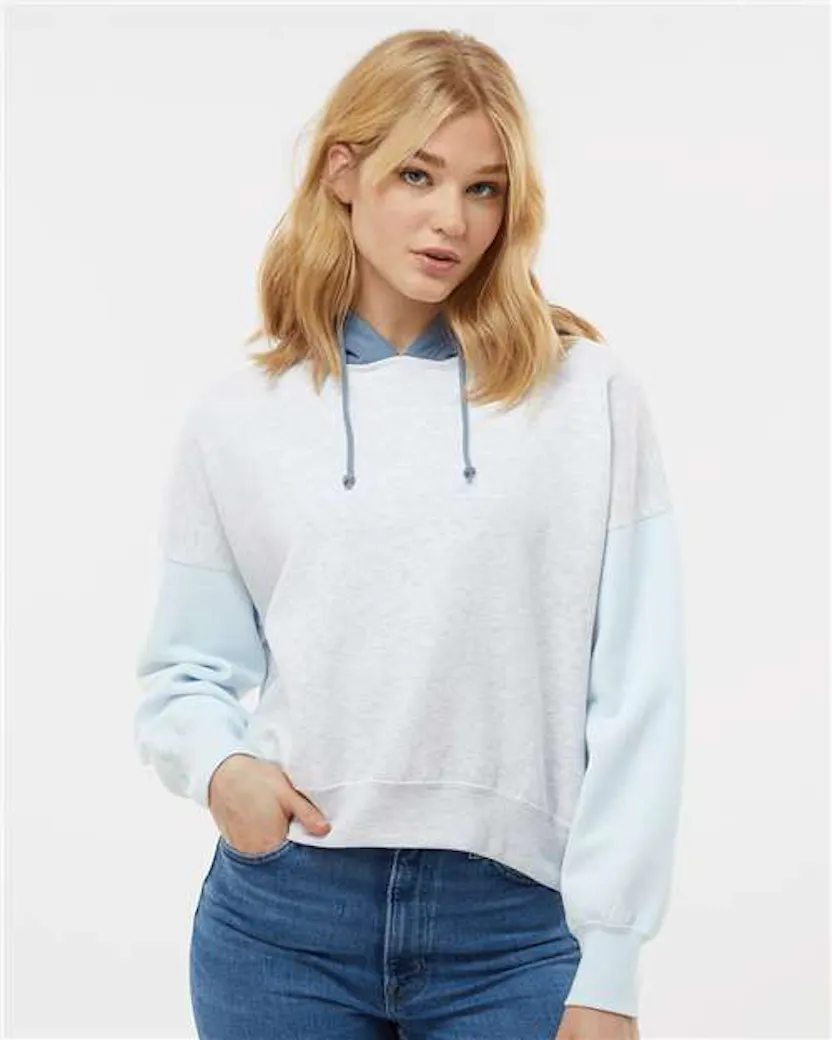MV Sport W23716 Women's Sueded Fleece Colorblocked Crop Hooded Sweatshirt - Ninja Transfers