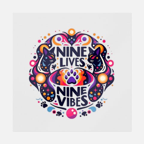 Nine Lives Nine Vibes Flat Art - Ninja Transfers