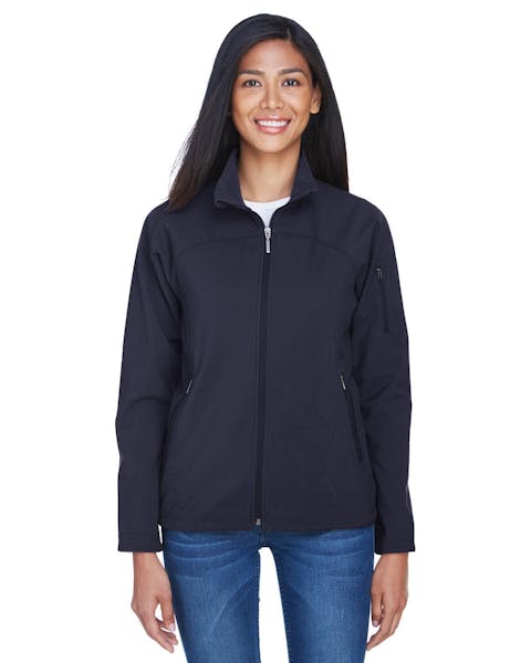 North End 78034 Ladies' Three - Layer Fleece Bonded Performance Soft Shell Jacket - Ninja Transfers