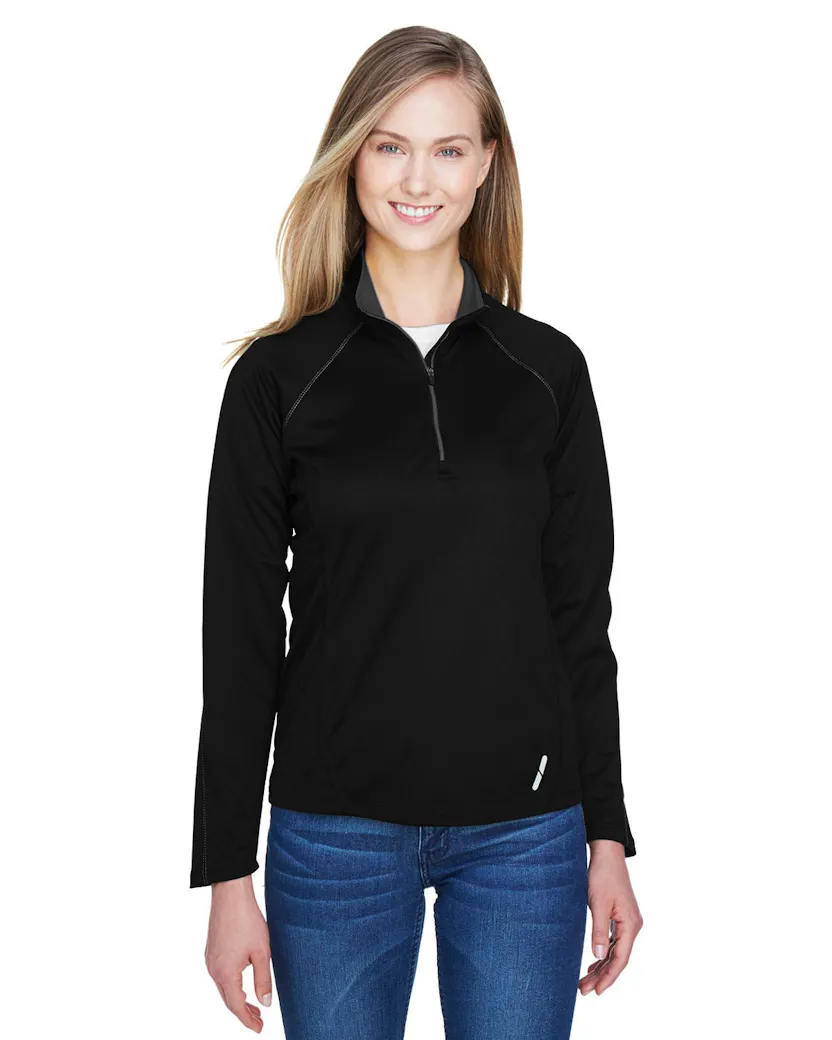North End 78187 Ladies' Radar Quarter - Zip Performance Long - Sleeve Top - Ninja Transfers