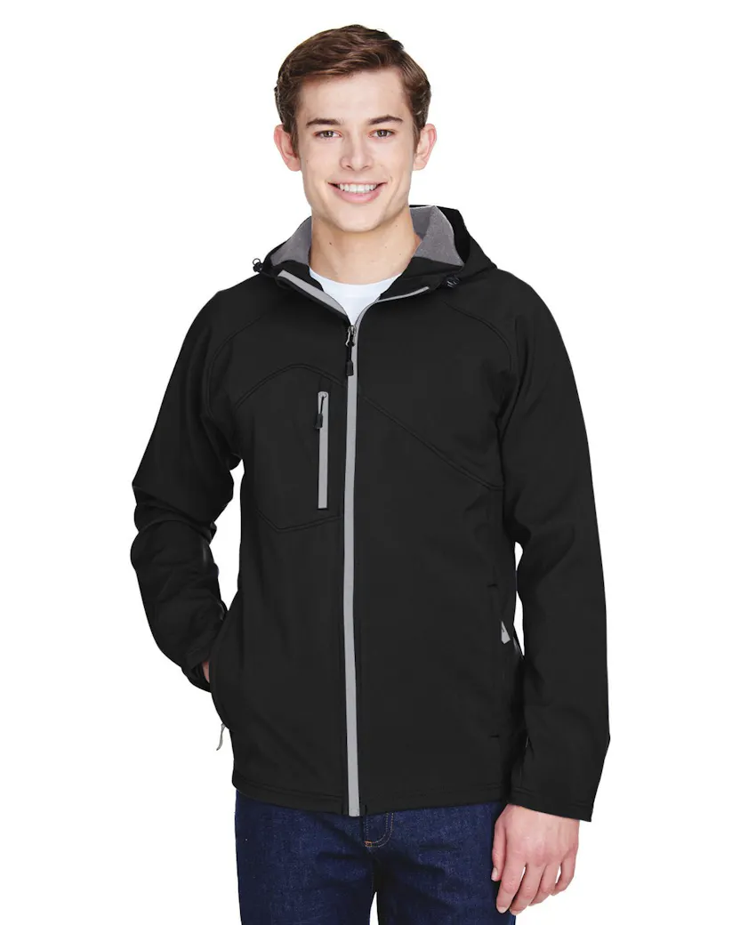 North End 88166 Men's Prospect Two - Layer Fleece Bonded Soft Shell Hooded Jacket - Ninja Transfers