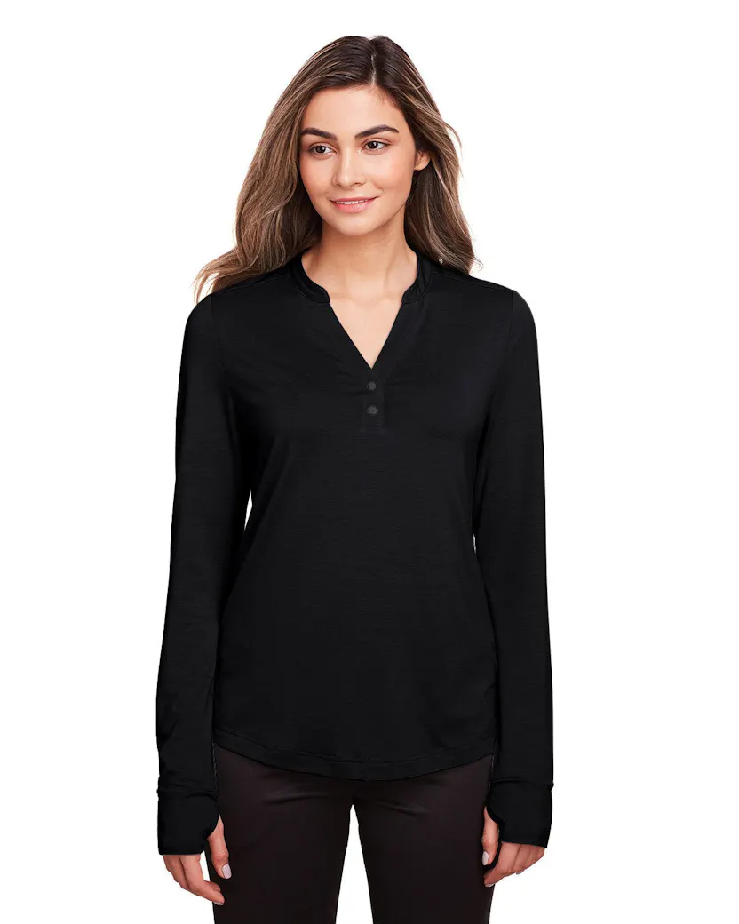 North End NE400W Ladies' Jaq Snap - Up Stretch Performance Pullover - Ninja Transfers