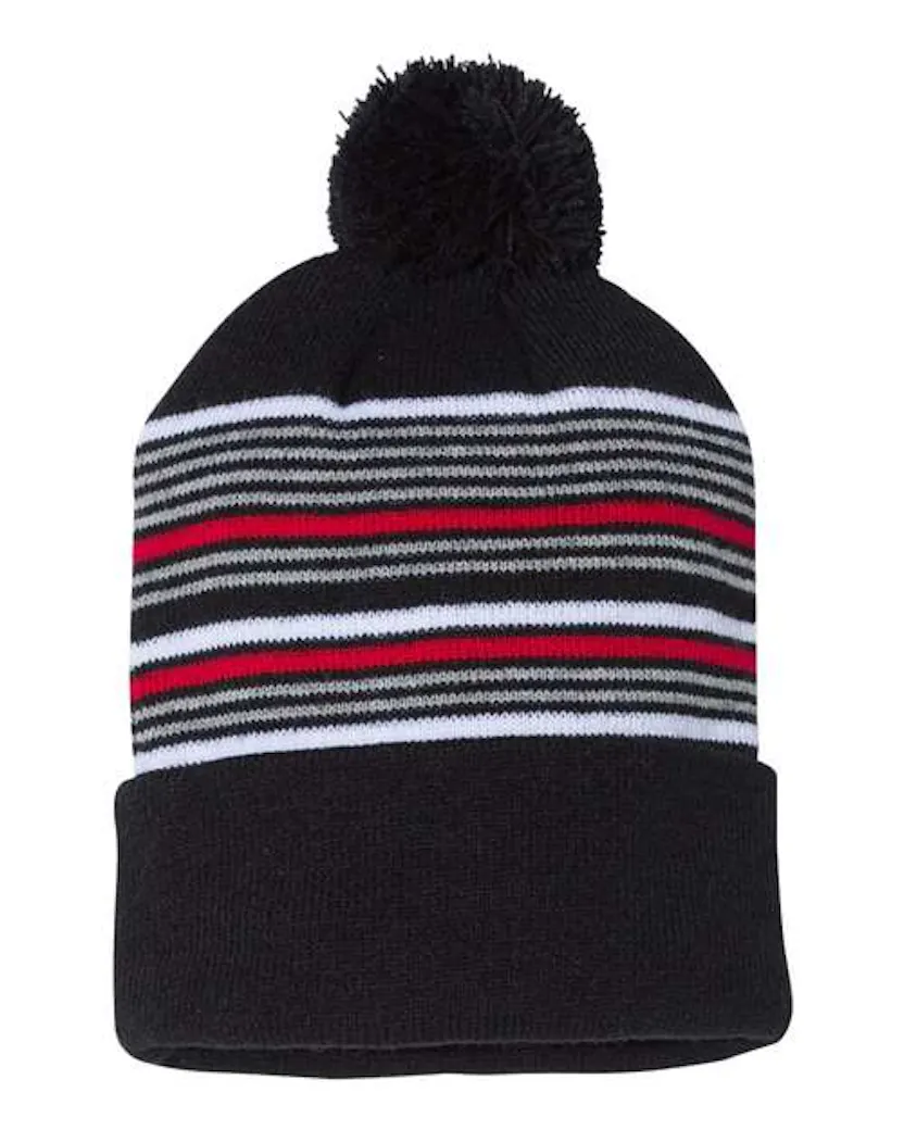 "Sportsman SP60 12" Striped Pom - Pom Cuffed Beanie" - Ninja Transfers