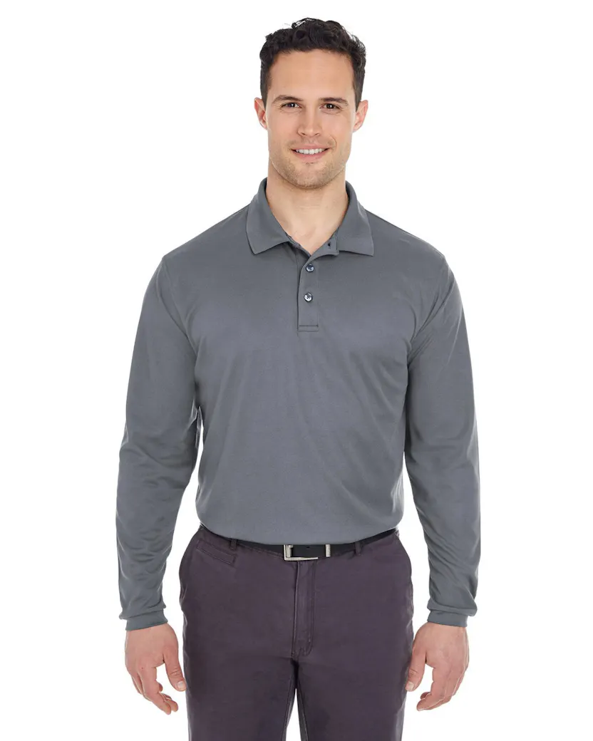 UltraClub 8210LS Adult Cool & Dry Long - Sleeve MeshPiqu Polo - Ninja Transfers