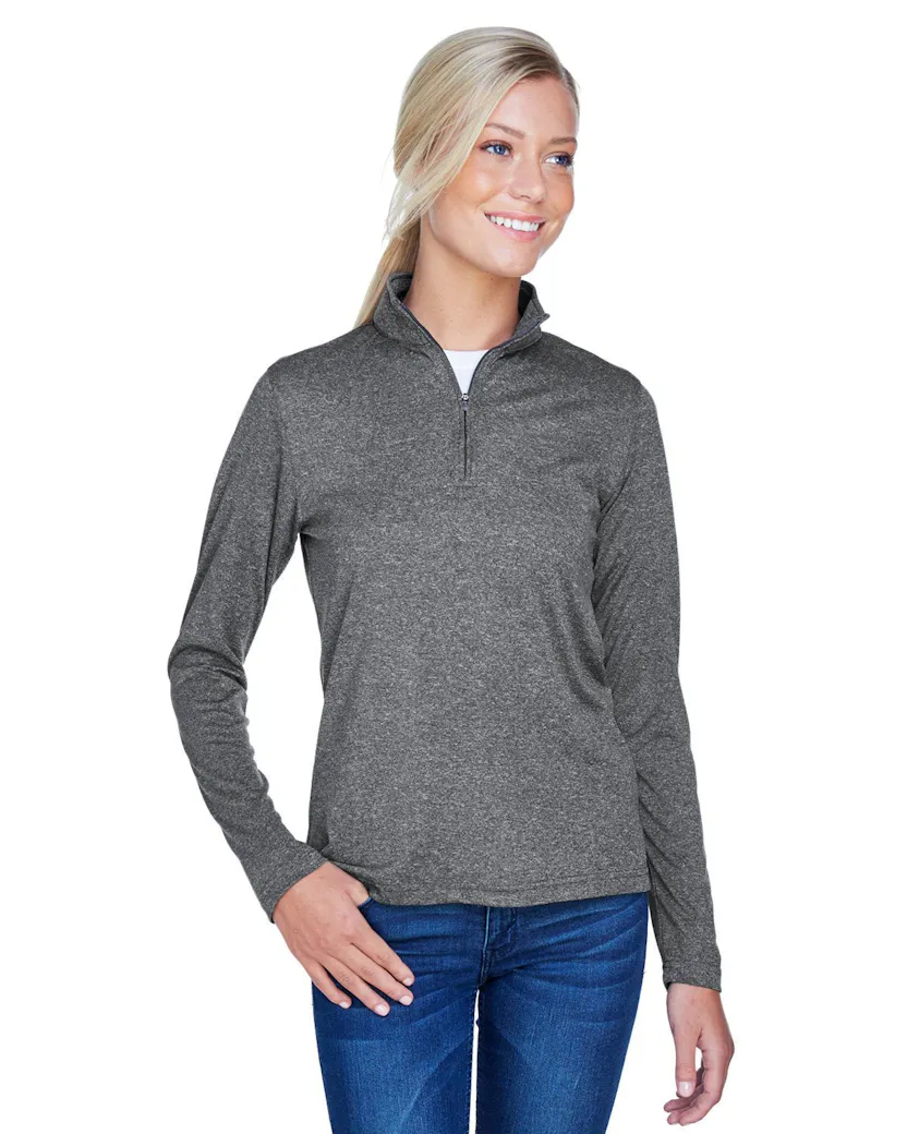 UltraClub 8618W Ladies' Cool & Dry Heathered Performance Quarter - Zip - Ninja Transfers